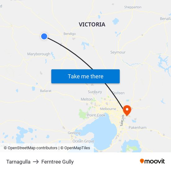 Tarnagulla to Ferntree Gully map