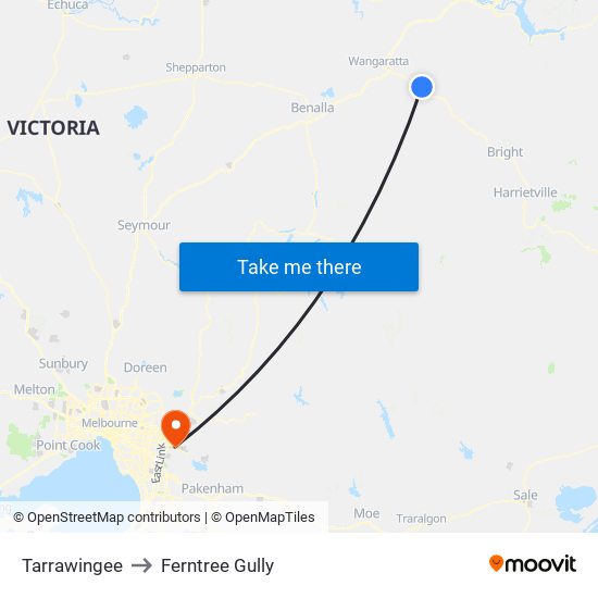 Tarrawingee to Ferntree Gully map