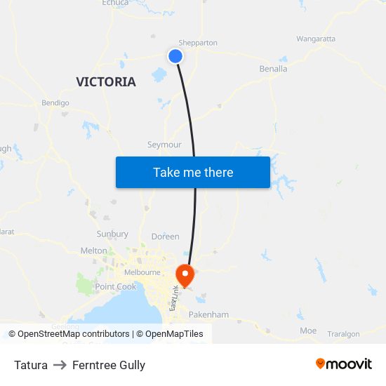 Tatura to Ferntree Gully map