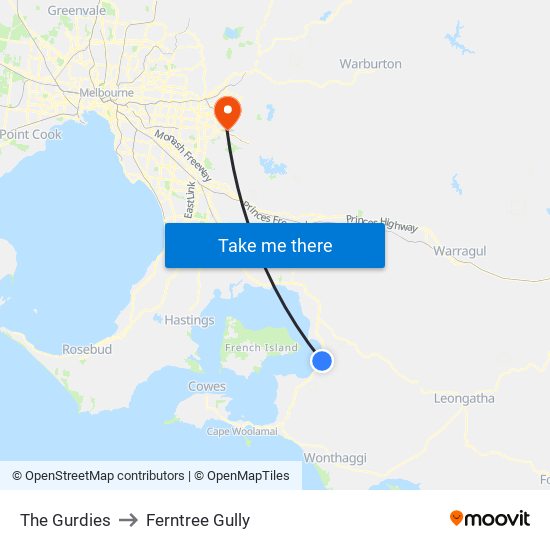 The Gurdies to Ferntree Gully map