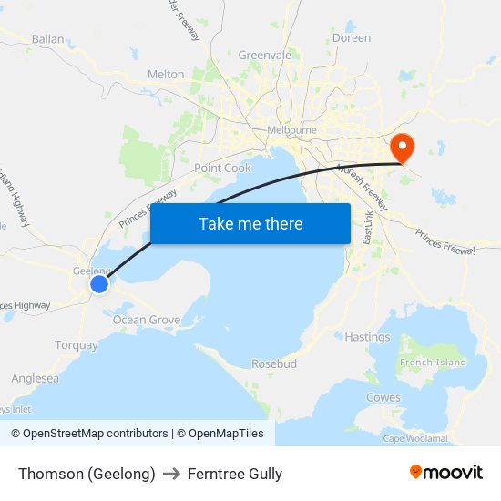 Thomson (Geelong) to Ferntree Gully map