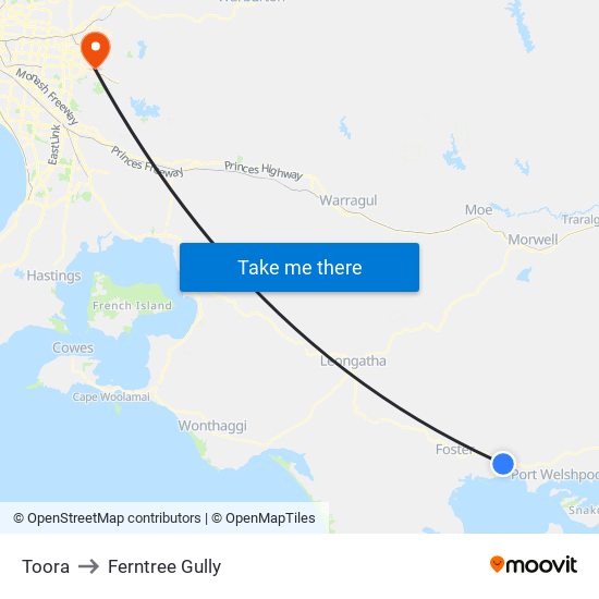 Toora to Ferntree Gully map