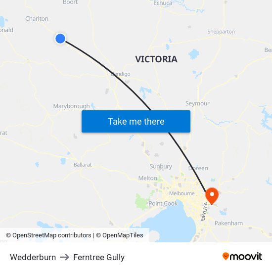 Wedderburn to Ferntree Gully map