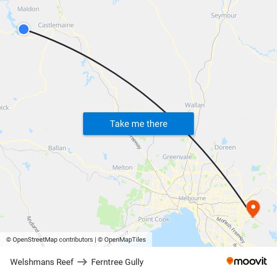 Welshmans Reef to Ferntree Gully map