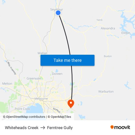 Whiteheads Creek to Ferntree Gully map