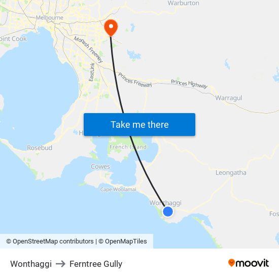 Wonthaggi to Ferntree Gully map