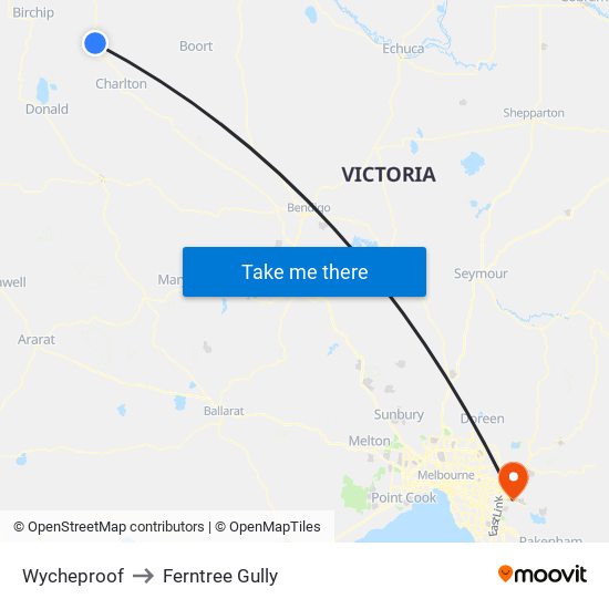 Wycheproof to Ferntree Gully map