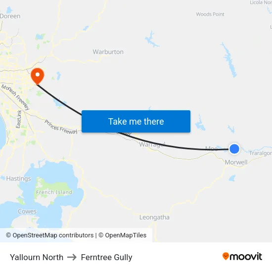Yallourn North to Ferntree Gully map