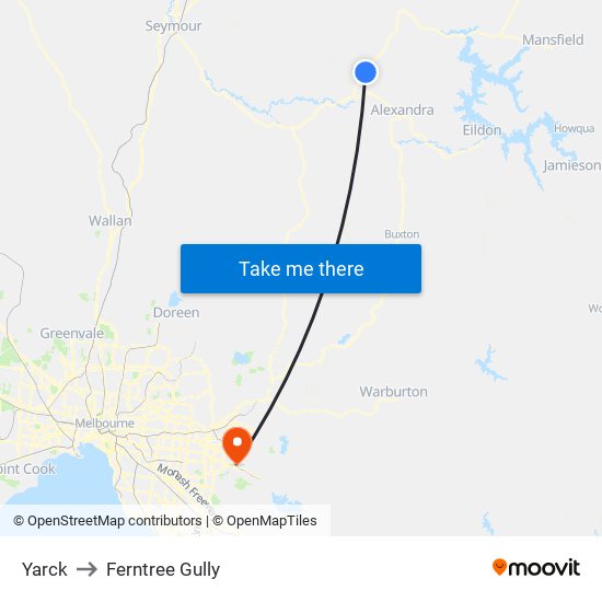 Yarck to Ferntree Gully map