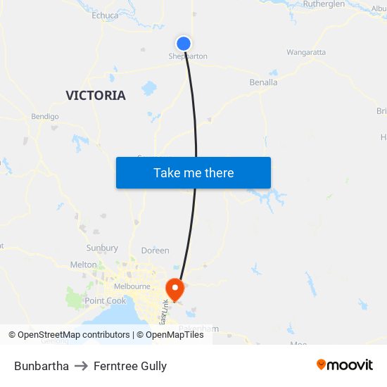 Bunbartha to Ferntree Gully map