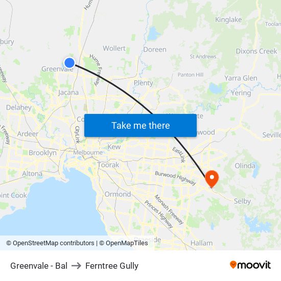 Greenvale - Bal to Ferntree Gully map