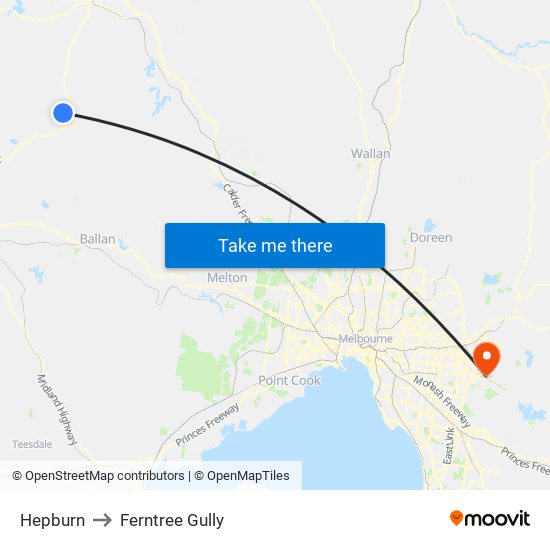 Hepburn to Ferntree Gully map