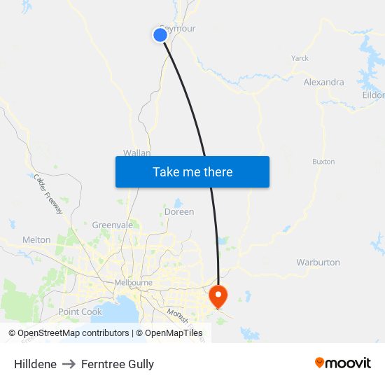 Hilldene to Ferntree Gully map
