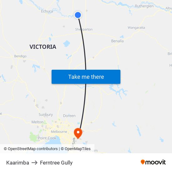 Kaarimba to Ferntree Gully map