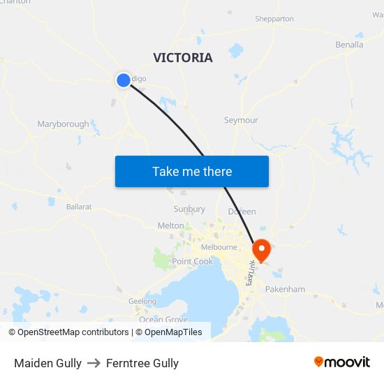 Maiden Gully to Ferntree Gully map