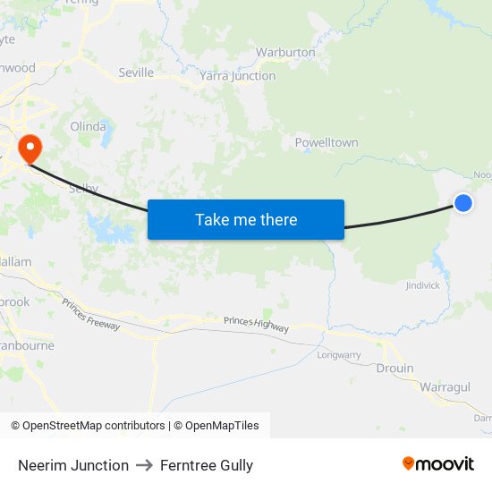 Neerim Junction to Ferntree Gully map