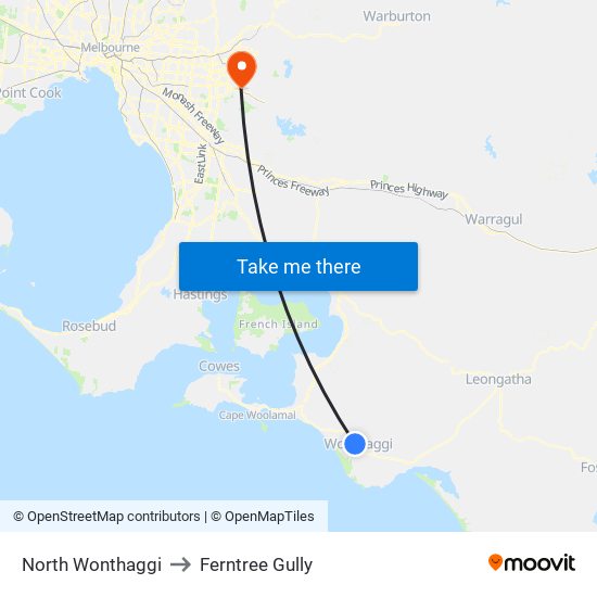 North Wonthaggi to Ferntree Gully map