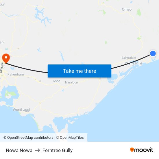 Nowa Nowa to Ferntree Gully map