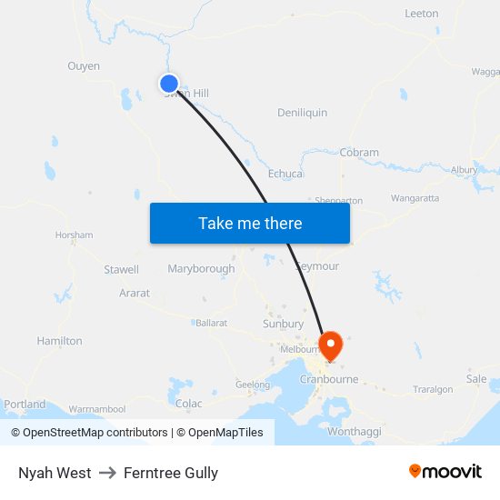 Nyah West to Ferntree Gully map