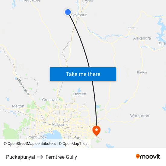 Puckapunyal to Ferntree Gully map