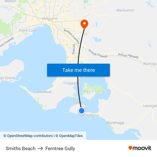 Smiths Beach to Ferntree Gully map