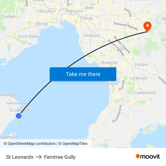 St Leonards to Ferntree Gully map