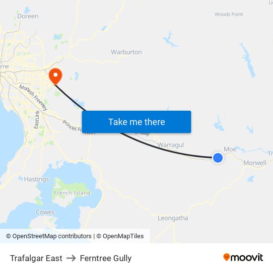 Trafalgar East to Ferntree Gully map