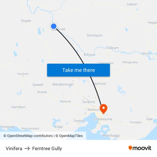 Vinifera to Ferntree Gully map