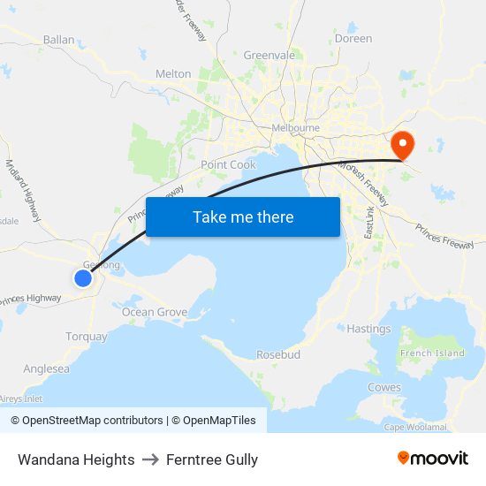 Wandana Heights to Ferntree Gully map