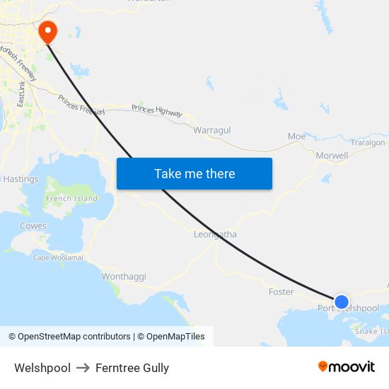 Welshpool to Ferntree Gully map