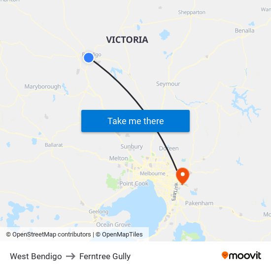 West Bendigo to Ferntree Gully map