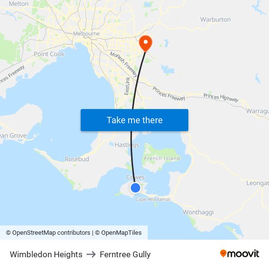 Wimbledon Heights to Ferntree Gully map