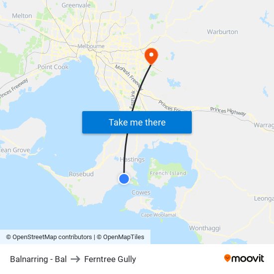 Balnarring - Bal to Ferntree Gully map