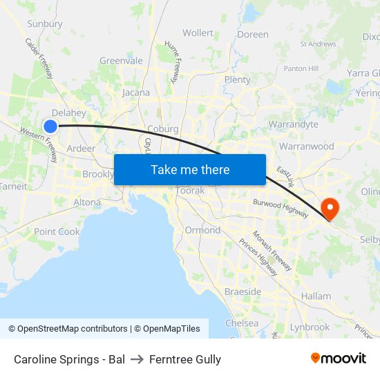 Caroline Springs - Bal to Ferntree Gully map