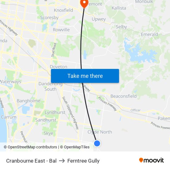 Cranbourne East - Bal to Ferntree Gully map