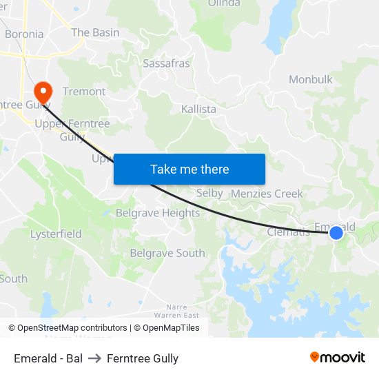 Emerald - Bal to Ferntree Gully map