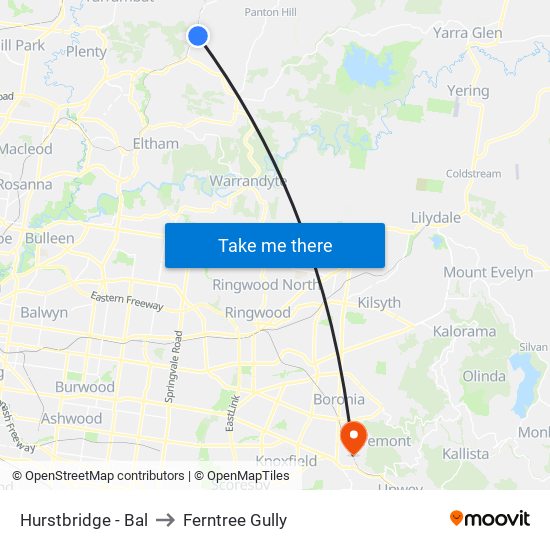 Hurstbridge - Bal to Ferntree Gully map