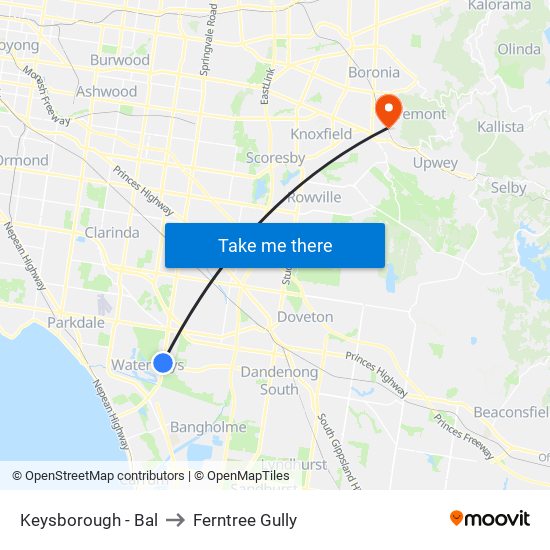 Keysborough - Bal to Ferntree Gully map