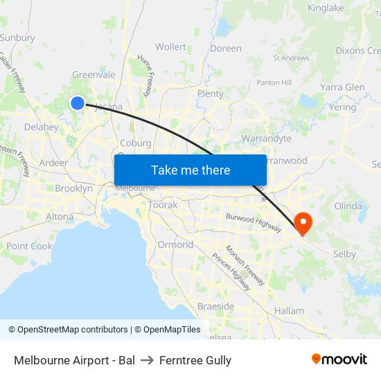 Melbourne Airport - Bal to Ferntree Gully map