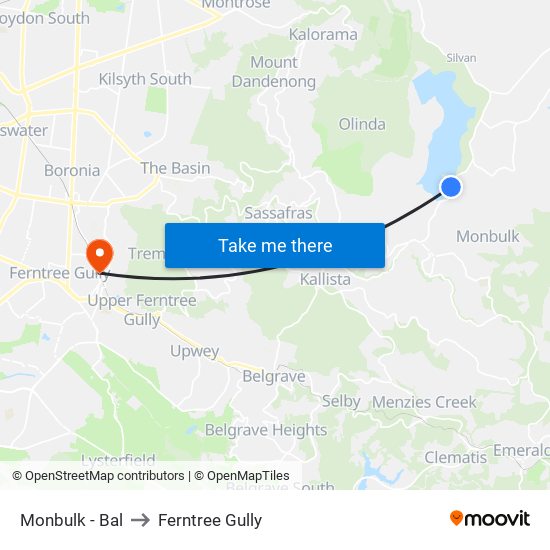 Monbulk - Bal to Ferntree Gully map