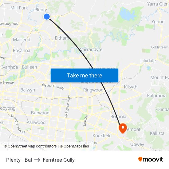 Plenty - Bal to Ferntree Gully map