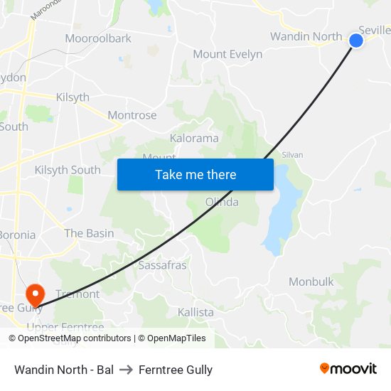 Wandin North - Bal to Ferntree Gully map