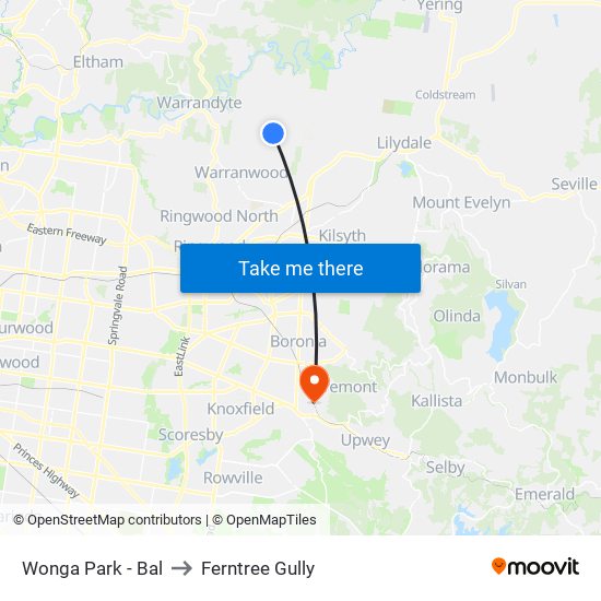 Wonga Park - Bal to Ferntree Gully map