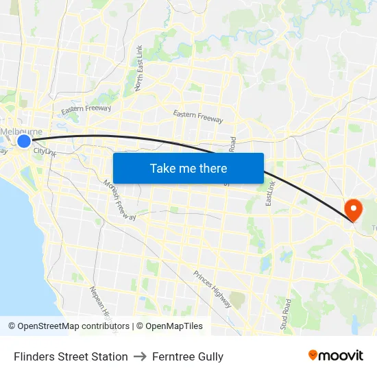 Flinders Street Station to Ferntree Gully map