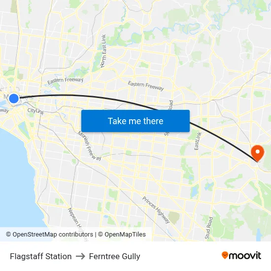 Flagstaff Station to Ferntree Gully map