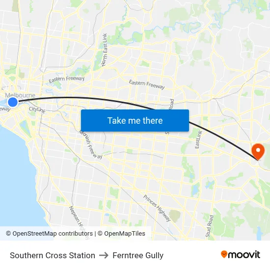 Southern Cross Station to Ferntree Gully map