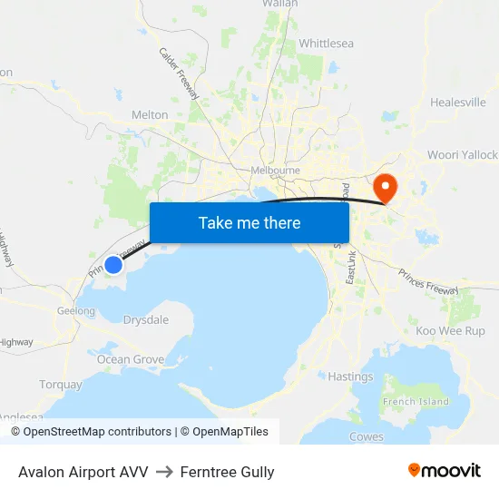 Avalon Airport AVV to Ferntree Gully map