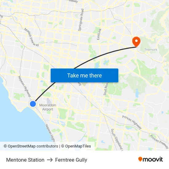 Mentone Station to Ferntree Gully map
