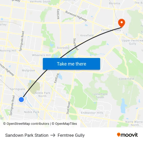 Sandown Park Station to Ferntree Gully map