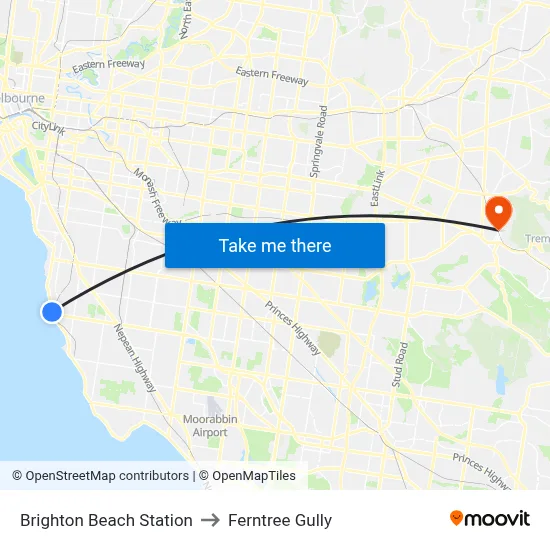 Brighton Beach Station to Ferntree Gully map